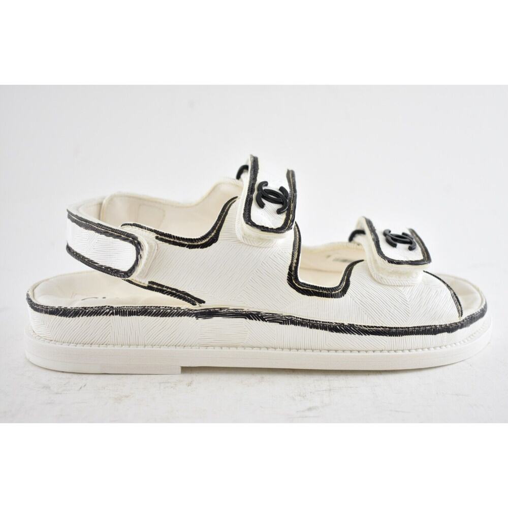 Chanel 22C White Black Graffiti CC Logo Mule Slide Strap Flat Dad Teva Sandal 36 - Picture 2 of 12